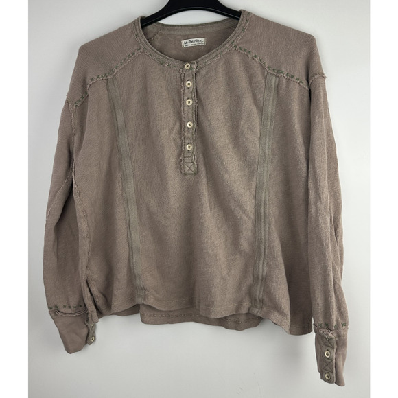 We The Free People Taylor Henley Thermal Top Small Brown Slouchy Boho Grunge - Picture 2 of 12